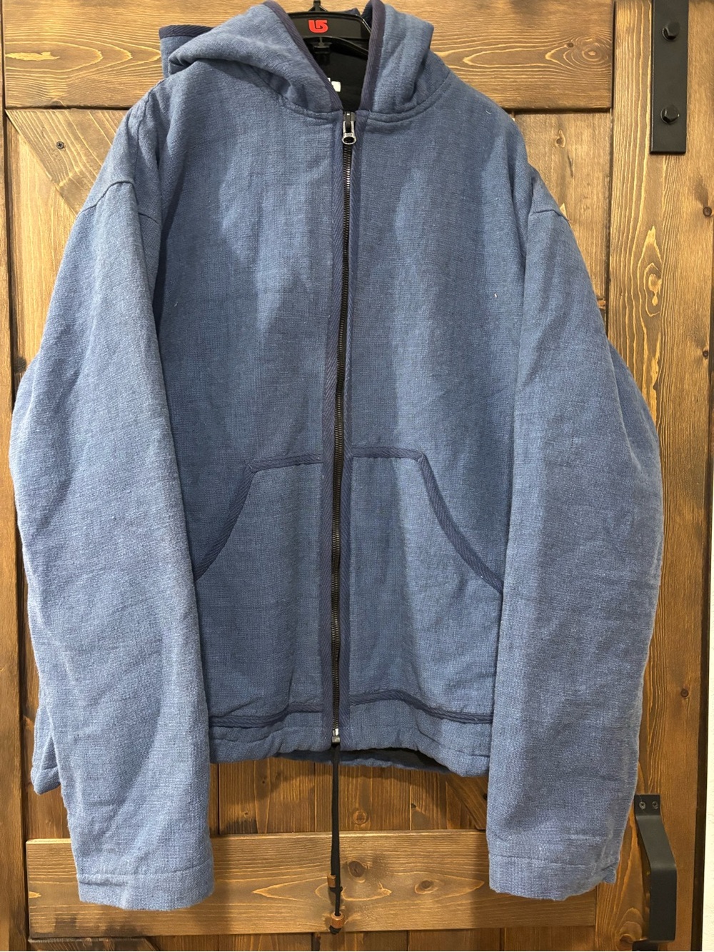 Unisex Nepal Blue Cotton Fleece Lined Zip Hoodie XXXL Oversized Boho